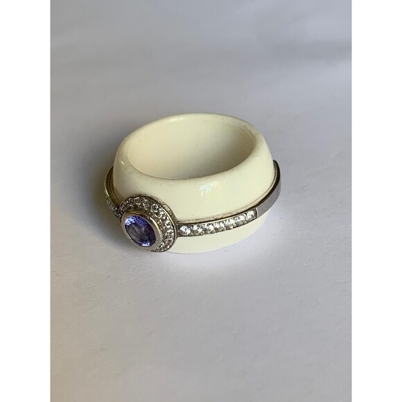 Amethyst and White Topaz Ring Size 7 Ceramic .925 Sterling Silver - Picture 3 of 6